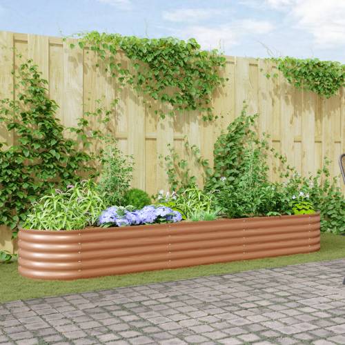 Povišeni vrtni krevet smeđi s drvenim izgledom 320x80x44 cm čelik Cijena