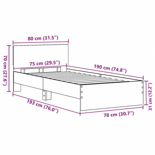 okvir za krevet bez madraca s uzglavljem Crni hrast 75x190 cm Cijena