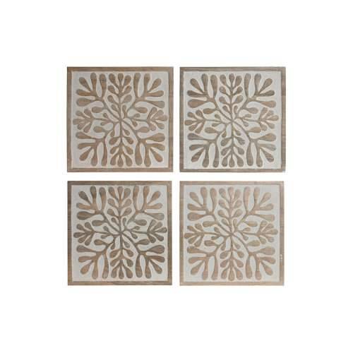 Zidni Ukras Home ESPRIT Bijela Prirodno Cvjetni 60 x 2,5 x 60 cm (4 Dijelovi) Cijena