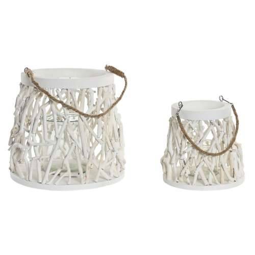 Svijećnjak Home ESPRIT Bijela Drvo Kristal 35 x 35 x 32 cm (2 kom.) Cijena
