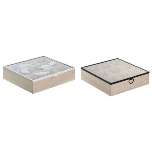 Kutija za Čajeve DKD Home Decor Plava Bijela Crna Prirodno Metal Kristal Drvo MDF 24 x 24 x 6,5 cm (2 kom.) Cijena