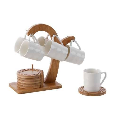 Set Šalica za Kavu Home ESPRIT Bijela Prirodno Bambus Porculan 90 ml Cijena