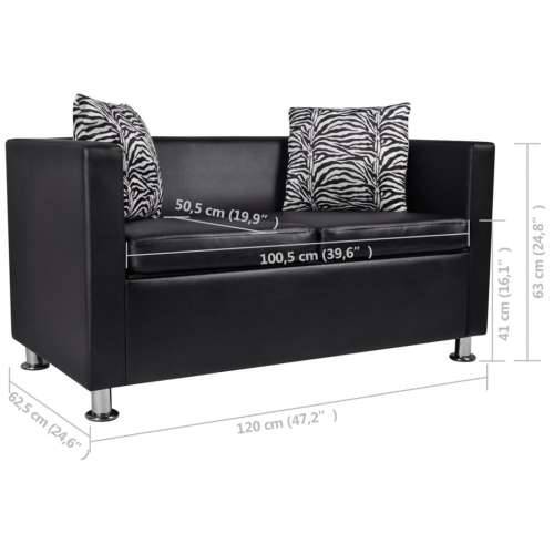 Sofa za 2 osobe, umjetna koža, crna Cijena