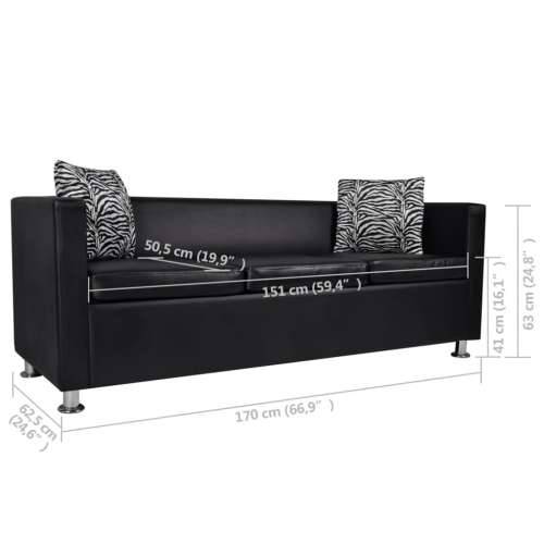 Sofa za 3 osobe, umjetna koža, crna Cijena