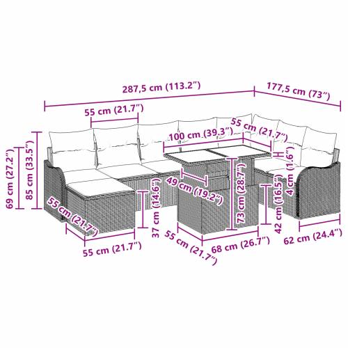 Set vrtnih sofa od 9 komada s jastucima Svjetlosiva Poly Ratan Cijena