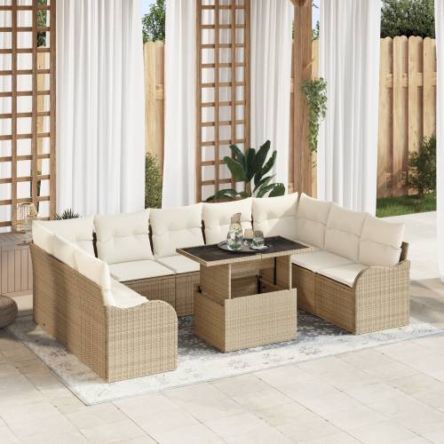 10-dijelni vrtni sofa set s jastučićima Bež Poli ratan Cijena