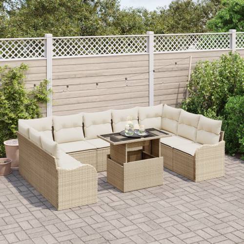 10-dijelni vrtni sofa set s jastučićima Bež Poli ratan Cijena