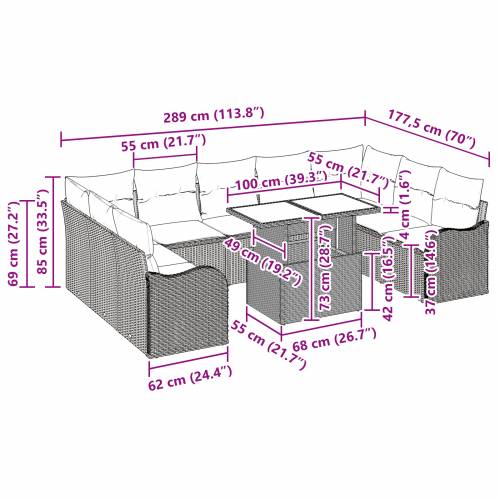 10-dijelni vrtni sofa set s jastučićima Bež Poli ratan Cijena