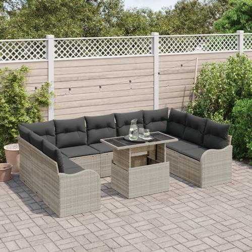 10-dijelni vrtni set sofa s jastučićima svjetlosiva poli ratan Cijena