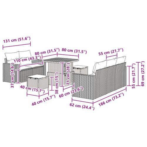 set od 8 komada vrtnih kauča (vrtna garnitura) s jastucima bež poly rattan akacija Cijena