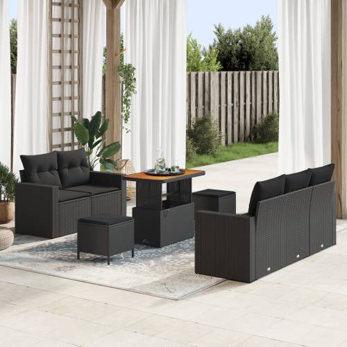 8 Djelni Vrtni Sofa Set s Jastucima Crni Poli Ratan Akacija Cijena