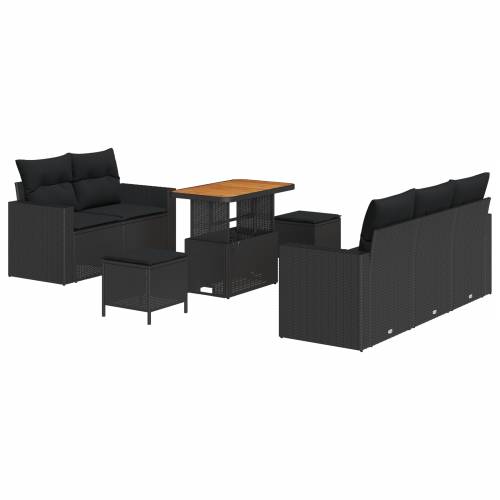 8 Djelni Vrtni Sofa Set s Jastucima Crni Poli Ratan Akacija Cijena
