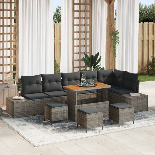 Set od 10 komada vrtnih sofa s jastučićima Siva Poli Ratan Akacija Cijena