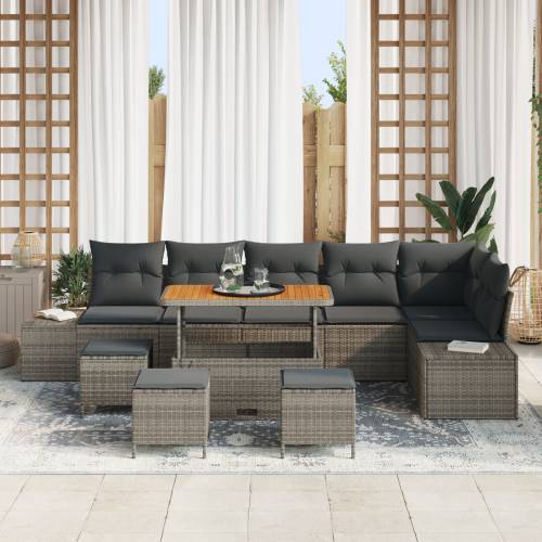 Set od 10 komada vrtnih sofa s jastučićima Siva Poli Ratan Akacija Cijena