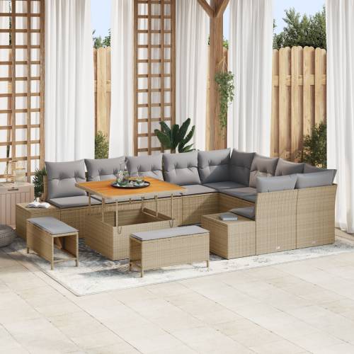 12-dijelni vrtni sofa set s jastučićima Bež Poli Ratan Acacia Cijena