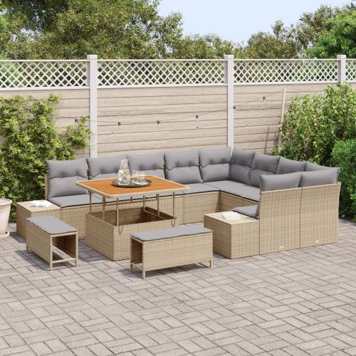 12-dijelni vrtni sofa set s jastučićima Bež Poli Ratan Acacia Cijena