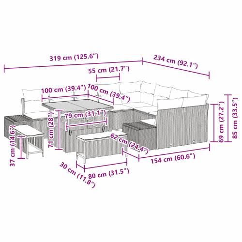 12-dijelni vrtni sofa set s jastučićima Bež Poli Ratan Acacia Cijena