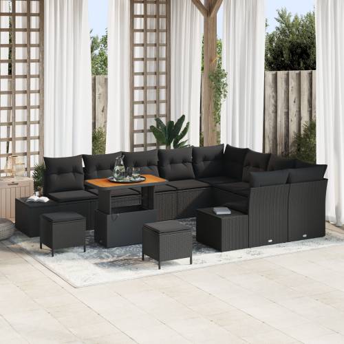 12-dijelni vrtni set sofa s jastučićima crne boje poliratana Cijena
