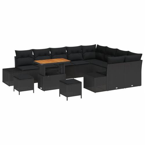 12-dijelni vrtni set sofa s jastučićima crne boje poliratana Cijena