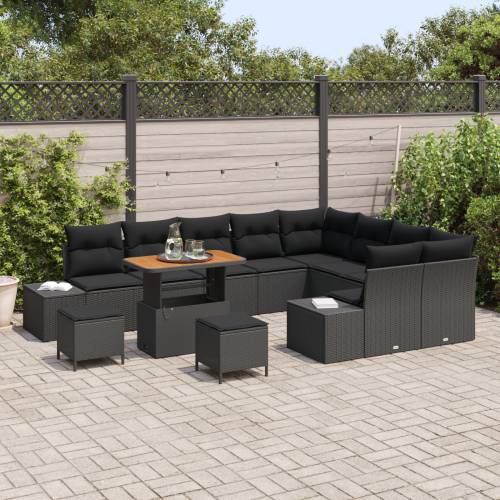 12-dijelni vrtni set sofa s jastučićima crne boje poliratana Cijena