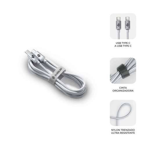Kabel USB-C u USB-C Subblim OPTIMUS Bijela 2 m Cijena
