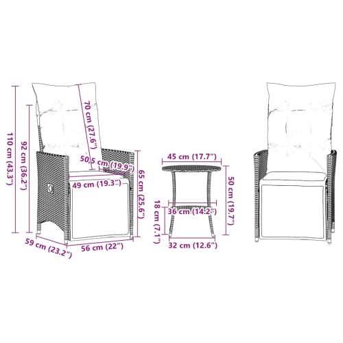 Bistro set od 3 komada s jastucima, sivi poliratan Cijena