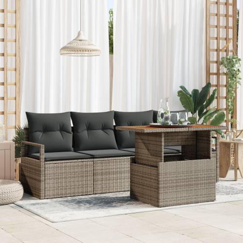5 Komadni Vrtni Sofa Set s Jastučićima Siva Poly Rattan Acacia Cijena