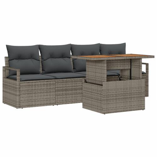 5 Komadni Vrtni Sofa Set s Jastučićima Siva Poly Rattan Acacia Cijena