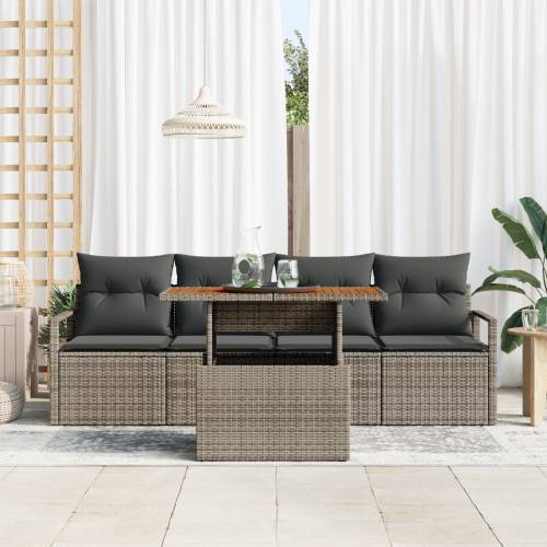 5 Komadni Vrtni Sofa Set s Jastučićima Siva Poly Rattan Acacia Cijena