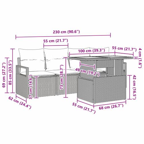 5 Komadni Vrtni Sofa Set s Jastučićima Siva Poly Rattan Acacia Cijena