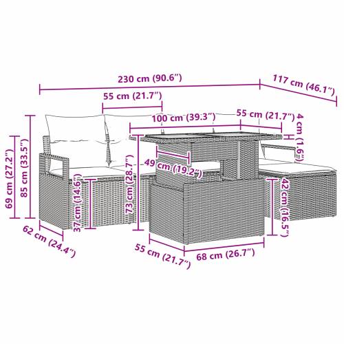 set vrtnog namještaja od 6 komada s jastučićima Crni poli rattan Acacia Cijena