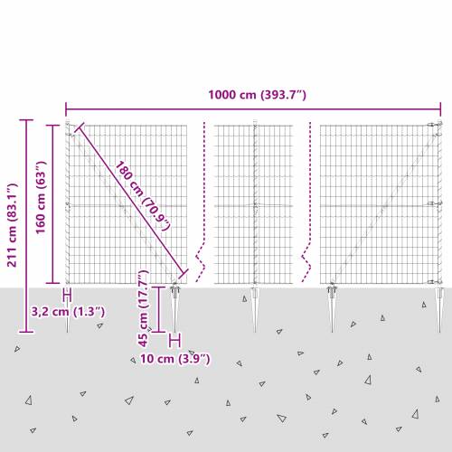 Euro Ograda sa 7 šiljaka 1.6x10 m Galvanizirani čelik Siva Cijena