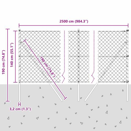 Ograda od lančanih veza s 13 stupova 1.4x25 m pocinčanog čelika siva Cijena