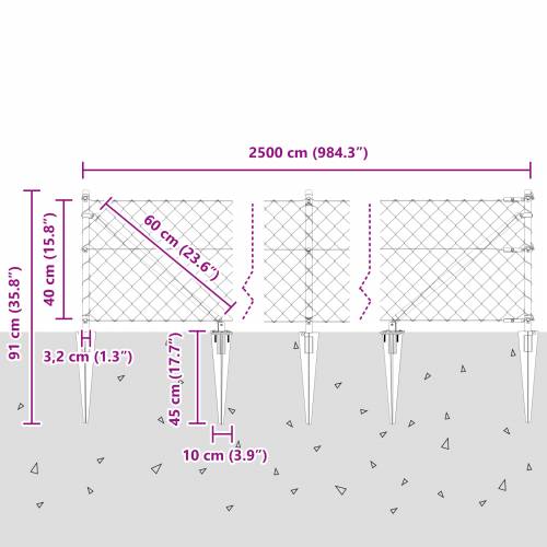 Ograda od lančane veze sa 13 spike postova 0.4x25 m galvanizirani čelik Cijena