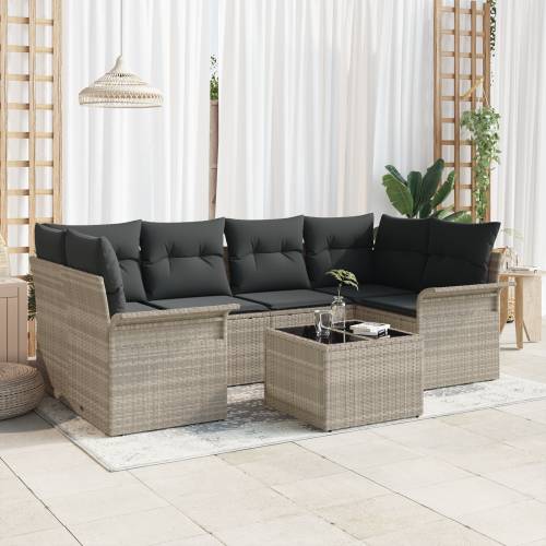 Vrtna garnitura - 7-dijelni set vrtnih sofa s jastučićima svjetlosiva poli ratan Cijena