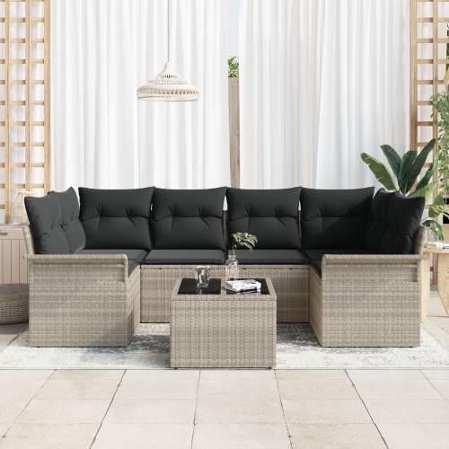 Vrtna garnitura - 7-dijelni set vrtnih sofa s jastučićima svjetlosiva poli ratan Cijena