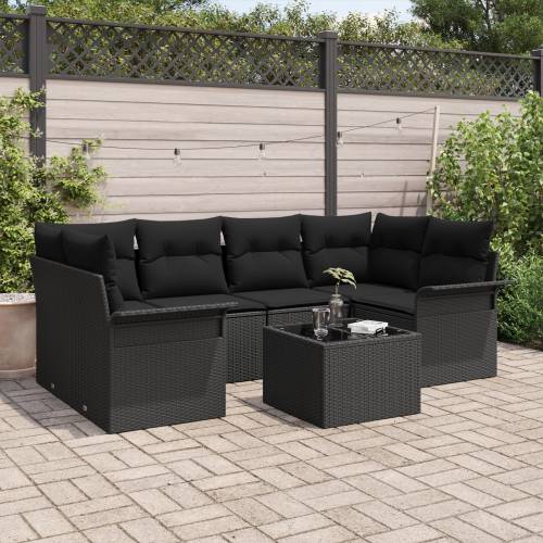 set od 7 dijelova vrtnih sofa s jastučićima crni poli ratan Cijena