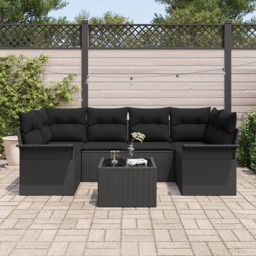 set od 7 dijelova vrtnih sofa s jastučićima crni poli ratan Cijena