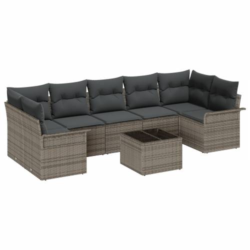 8 Dijelni Vrtni Sofa Set s Jastučićima Sivi Poli Ratan Cijena