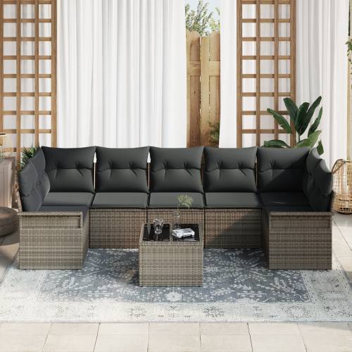 8 Dijelni Vrtni Sofa Set s Jastučićima Sivi Poli Ratan Cijena