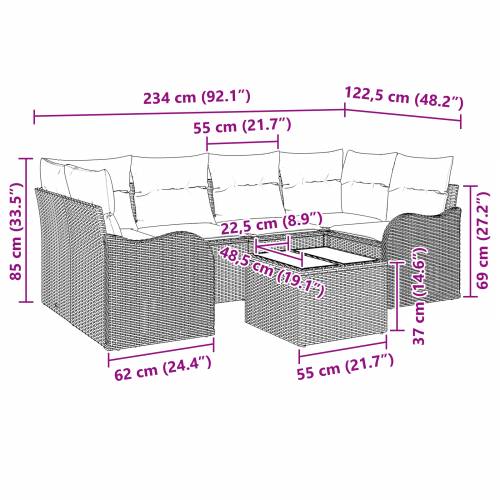 7 komadna vrtna sofa set s jastučićima Crni poli ratan Cijena