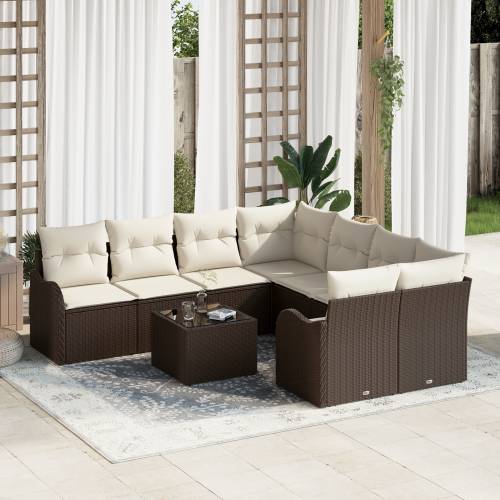 set od 9 dijelova vrtnih sofa s jastučićima smeđi poli ratan Cijena