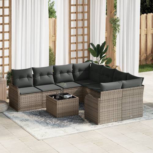 set od 9 komada vrtnih sofa s jastučićima siva poli ratan Cijena