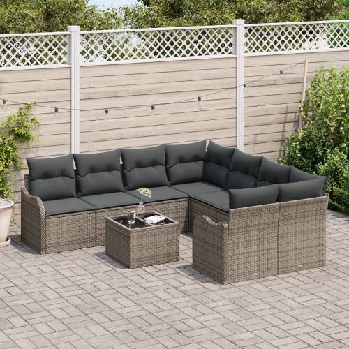 set od 9 komada vrtnih sofa s jastučićima siva poli ratan Cijena