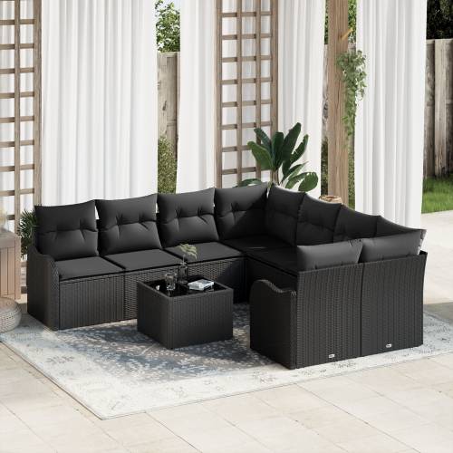 9-dijelni vrtni sofa set s jastucima Crni Poliratan Cijena