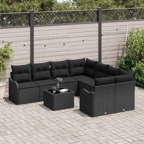9-dijelni vrtni sofa set s jastucima Crni Poliratan Cijena