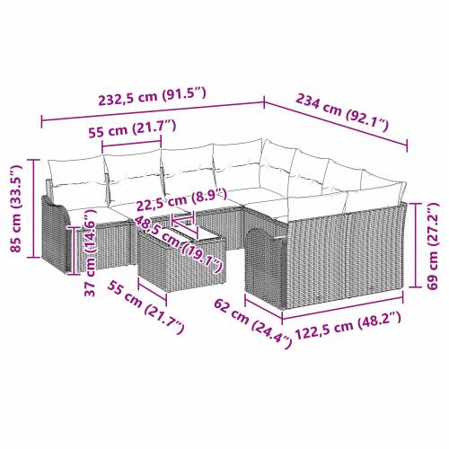 9-dijelni vrtni sofa set s jastucima Crni Poliratan Cijena