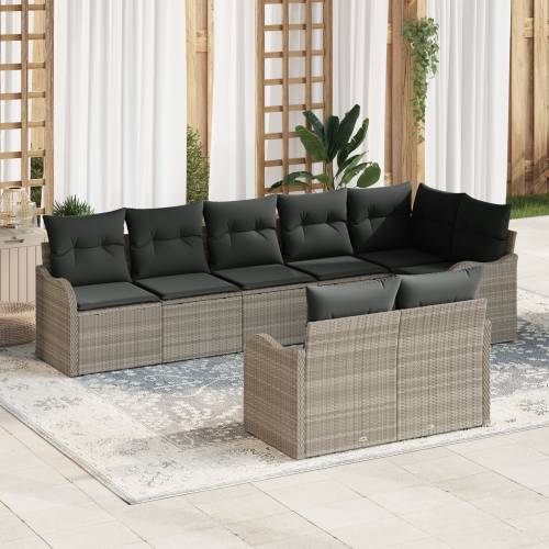 8-dijelni vrtni sofa set s jastučićima svijetlo sivi poli ratan Cijena