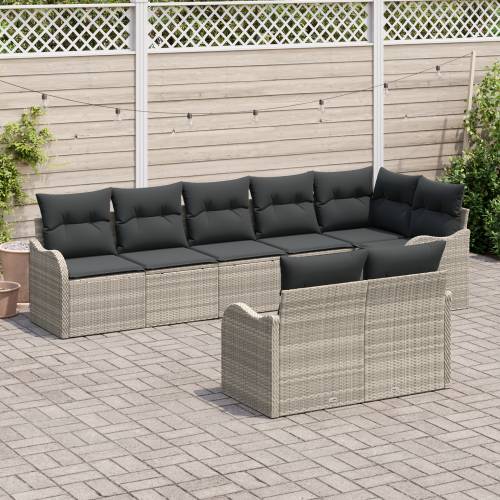 8-dijelni vrtni sofa set s jastučićima svijetlo sivi poli ratan Cijena