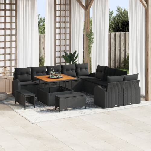 13 dijelni vrtni sofa set s jastučićima crni poli ratan akacija Cijena